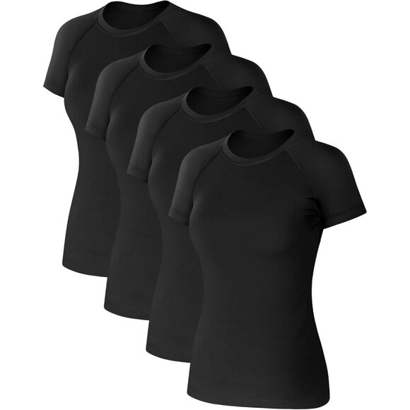 Women's Compression Shirts Short Sleeve Workout Tops Pack of 4 Quick Dry